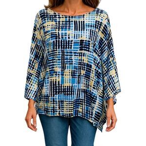 Rafaella Women’s Geometric Pattern Asymmetrical Hem Popover Top PM